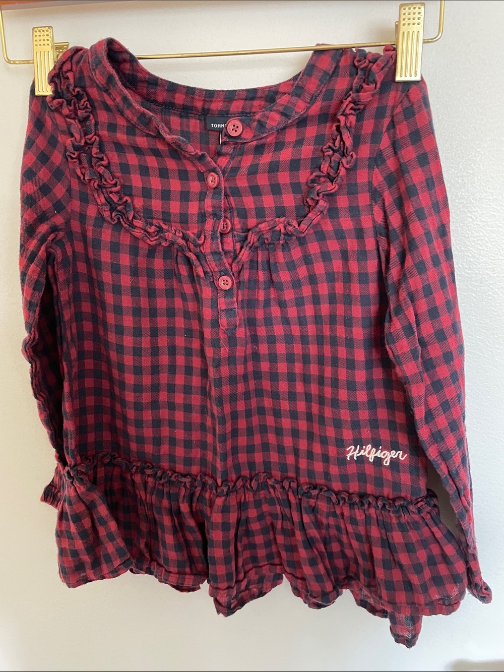 Tommy Hilfiger Red and Black Gingham Ruffle Blouse
